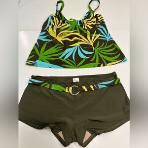 B.P.C. Tankini Top with Shorts Floral Print/ Greet Size 8